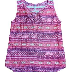 Kühl  Tank Top Small Pink Patterned Tie Neck Organic cotton silk Sleeveless Boho